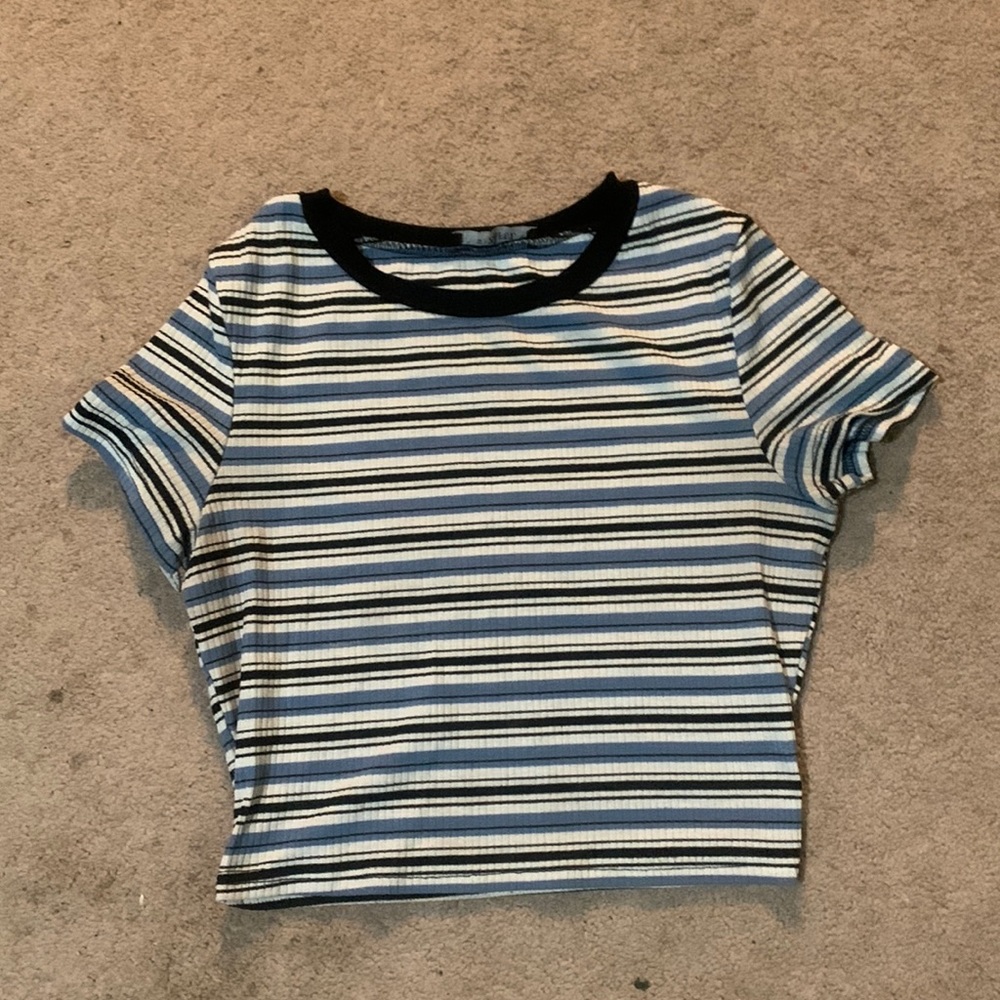 blue white & black stripped shirt